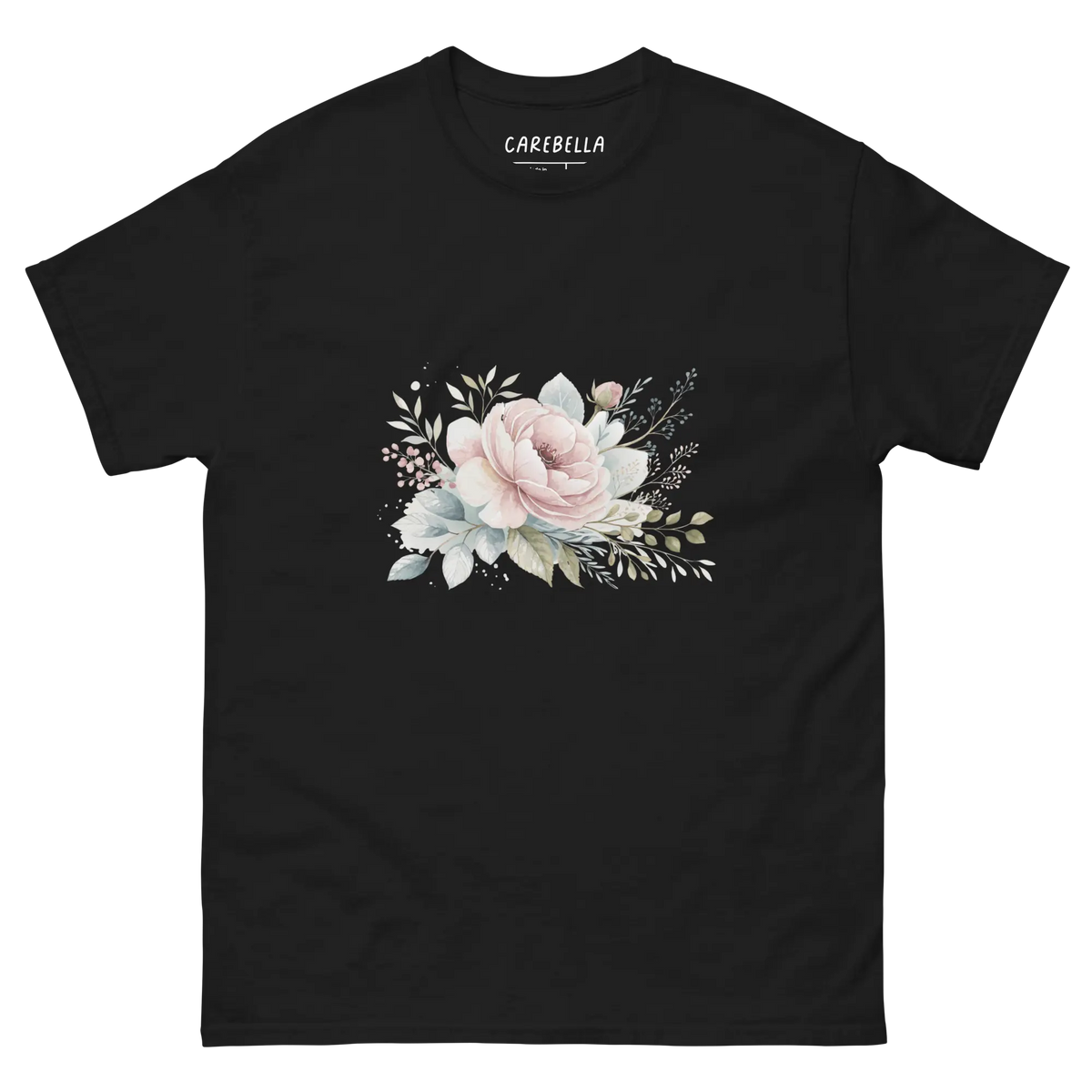 Winter Love | Flat lay of a floral t-shirt from our flower shirts collection | Black shirt