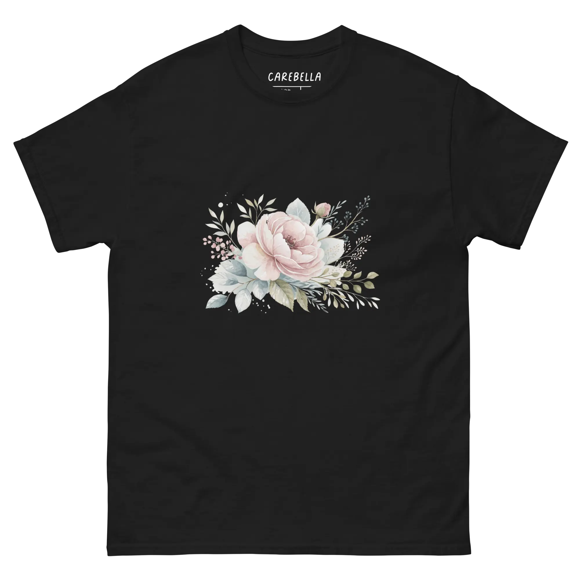 Winter Love | Flat lay of a floral t-shirt from our flower shirts collection | Black shirt