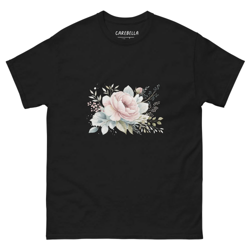 Winter Love | Flat lay of a floral t-shirt from our flower shirts collection | Black shirt