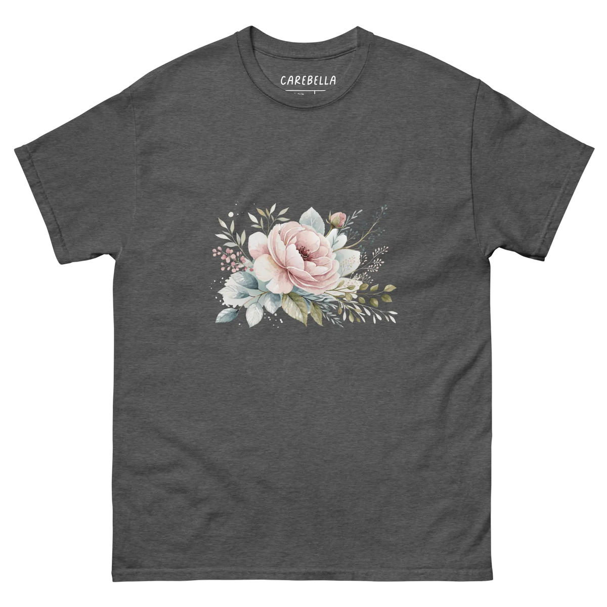 Winter Love | Flat lay of a floral t-shirt from our flower shirts collection | Gray shirt
