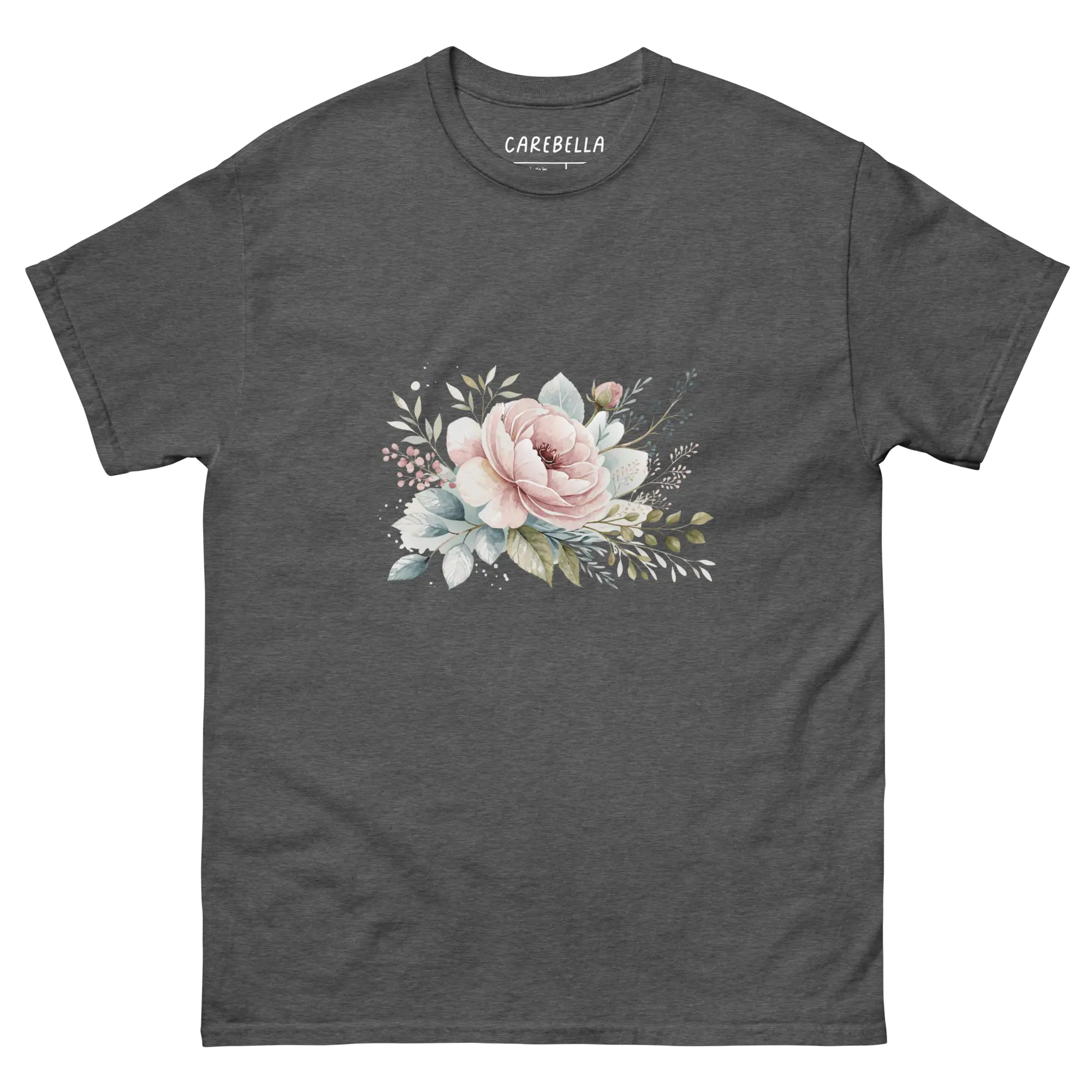 Winter Love | Flat lay of a floral t-shirt from our flower shirts collection | Gray shirt