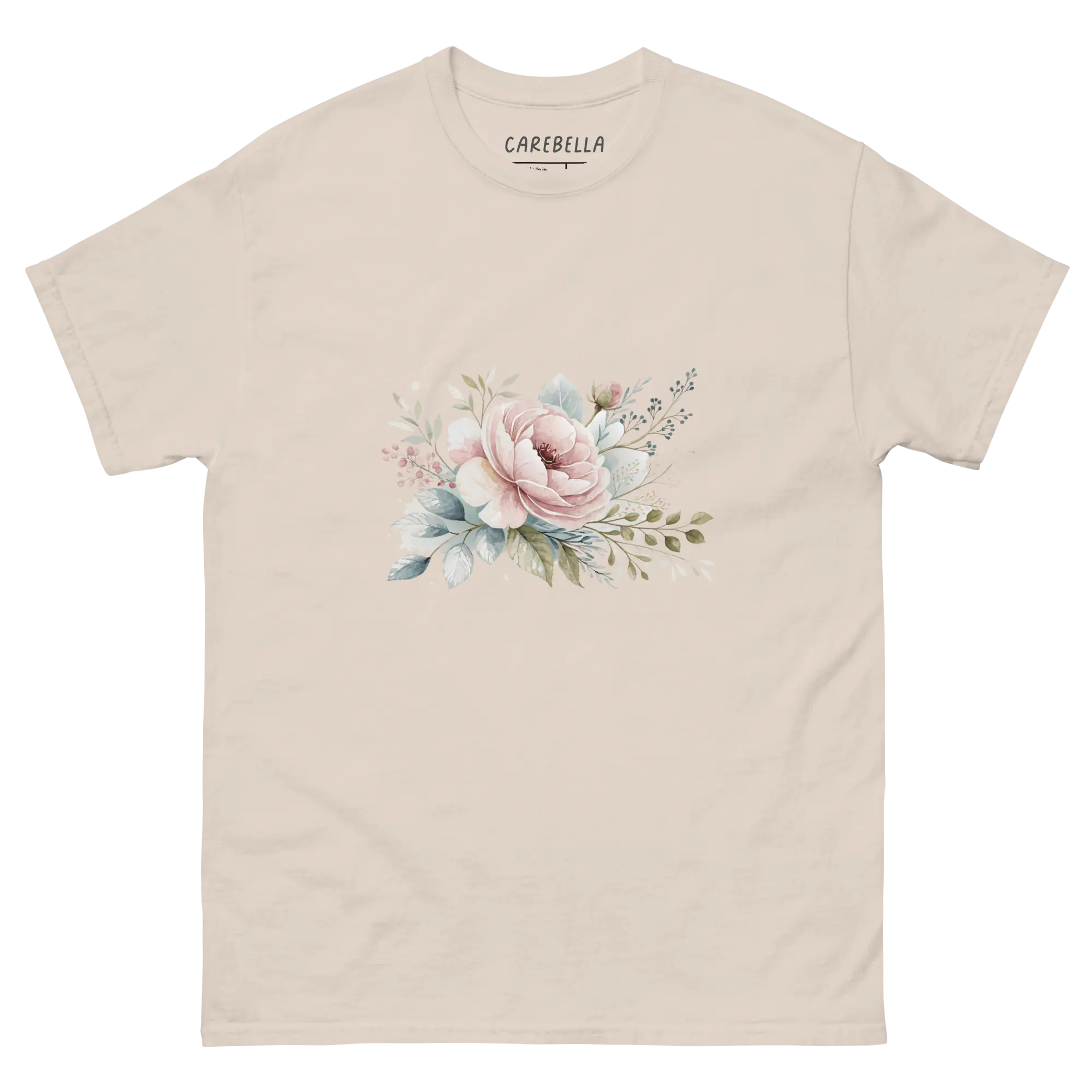 Winter Love | Flat lay of a floral t-shirt from our flower shirts collection | Natural shirt